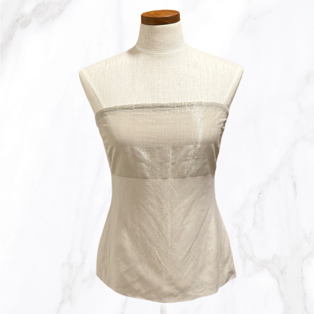 NWT! Narciso Rodriguez‎ Champagne Silk & Linen Blend Metallic Tube Top, Size 10